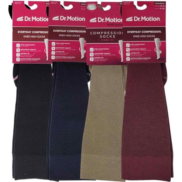 4 Pairs Dr. Motion Graduated Compression Knee-hi Women's Socks - Picture 2 of 3